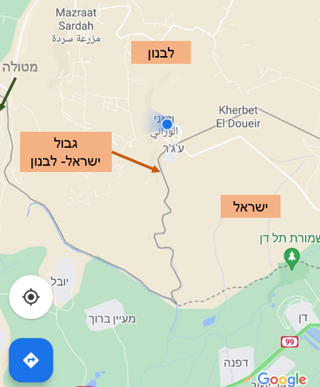 מפת כפר ע׳ג׳ר וקו הגבול ישראל–לבנון