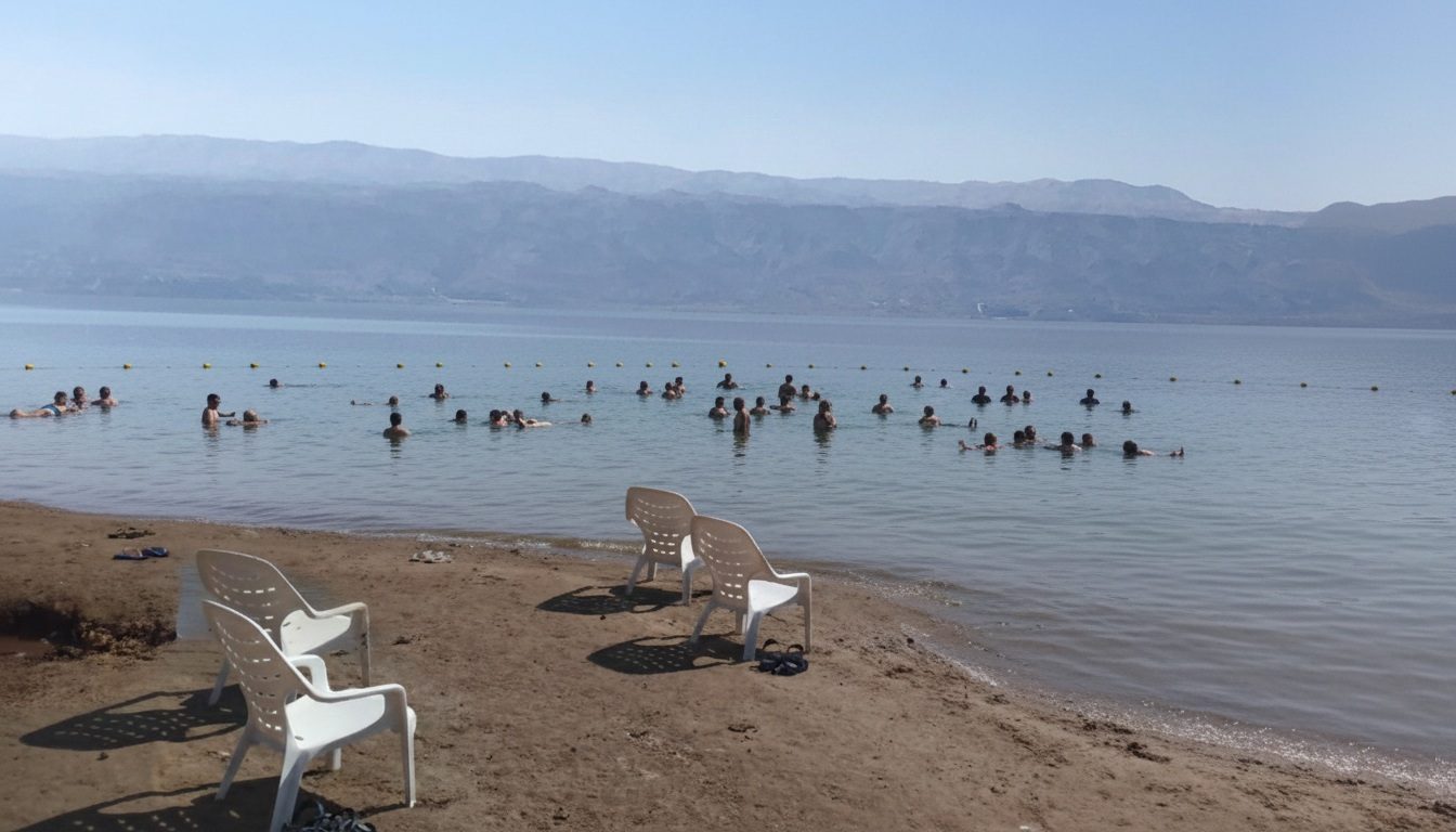 Bathers floating in the Dead Sea