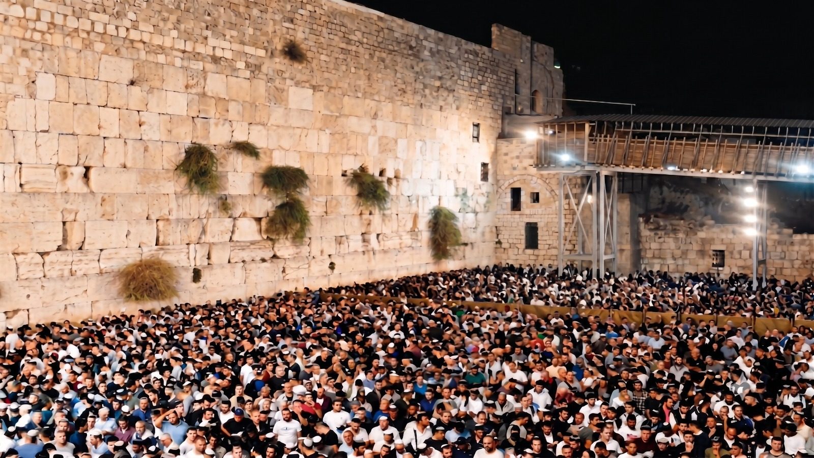 The packed Western Wall plaza on a Selichot night
